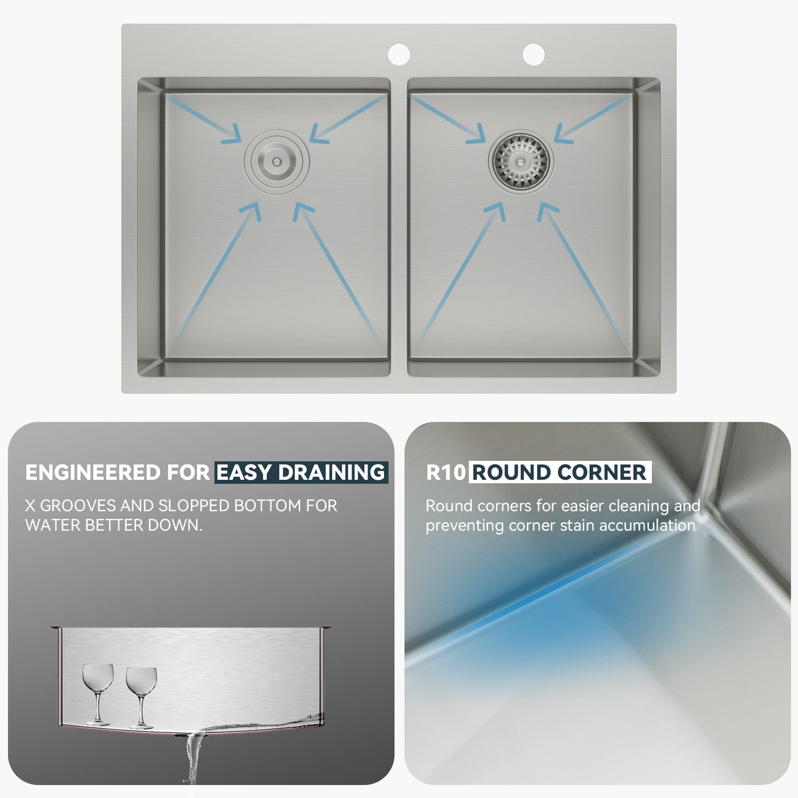 Lordear 33" Stainless Steel Drop-in Double Bowl Kitchen Sink  from Lordear