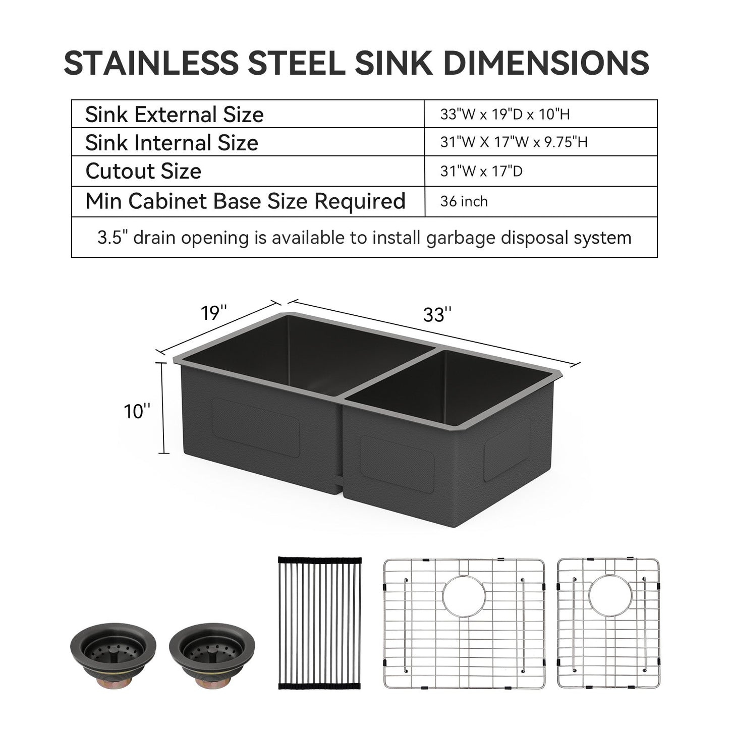 Lordear 33" Stainless Steel Double Bowl Gunmetal Black Kitchen Sink  from Lordear