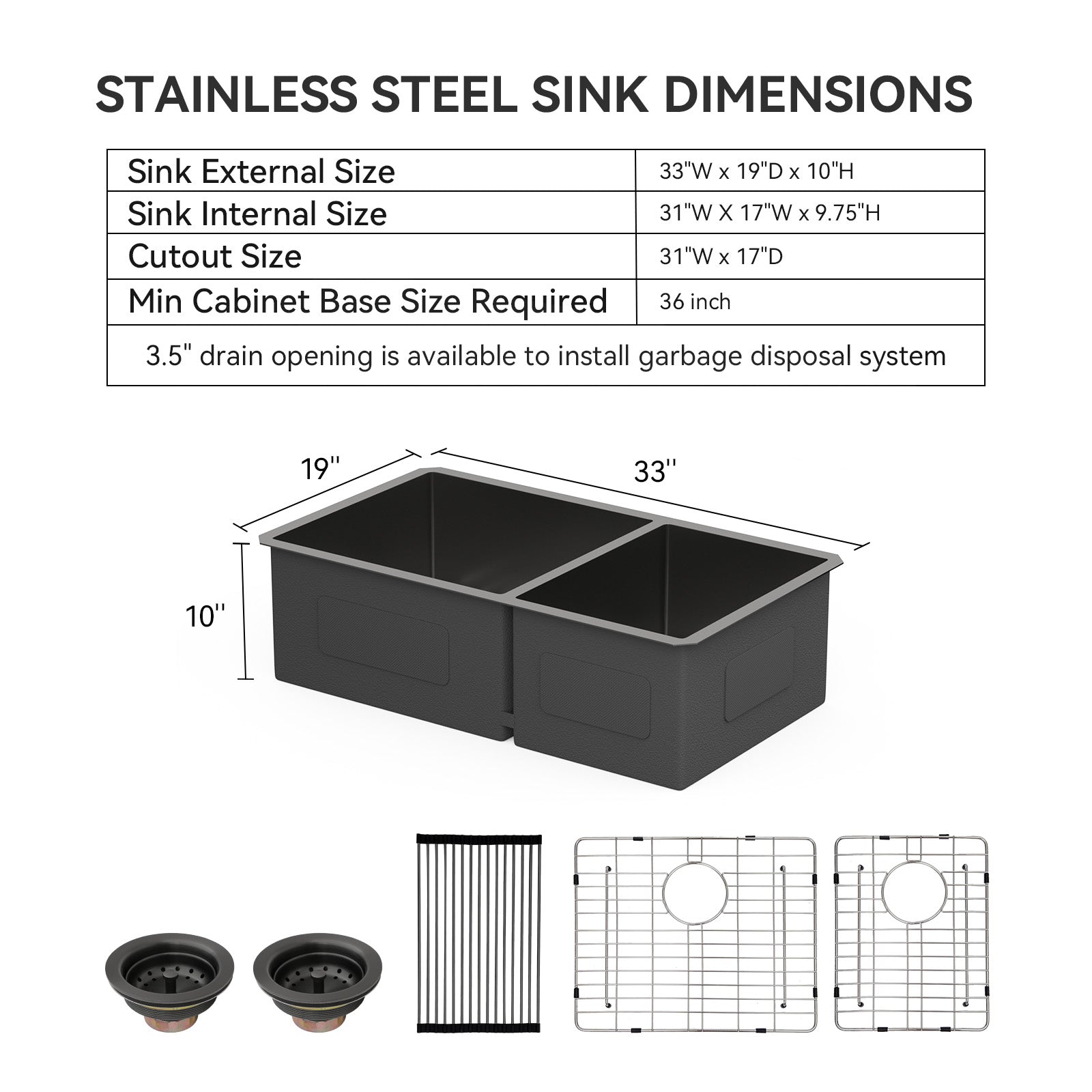 Lordear 33" Stainless Steel Double Bowl Gunmetal Black Kitchen Sink  from Lordear