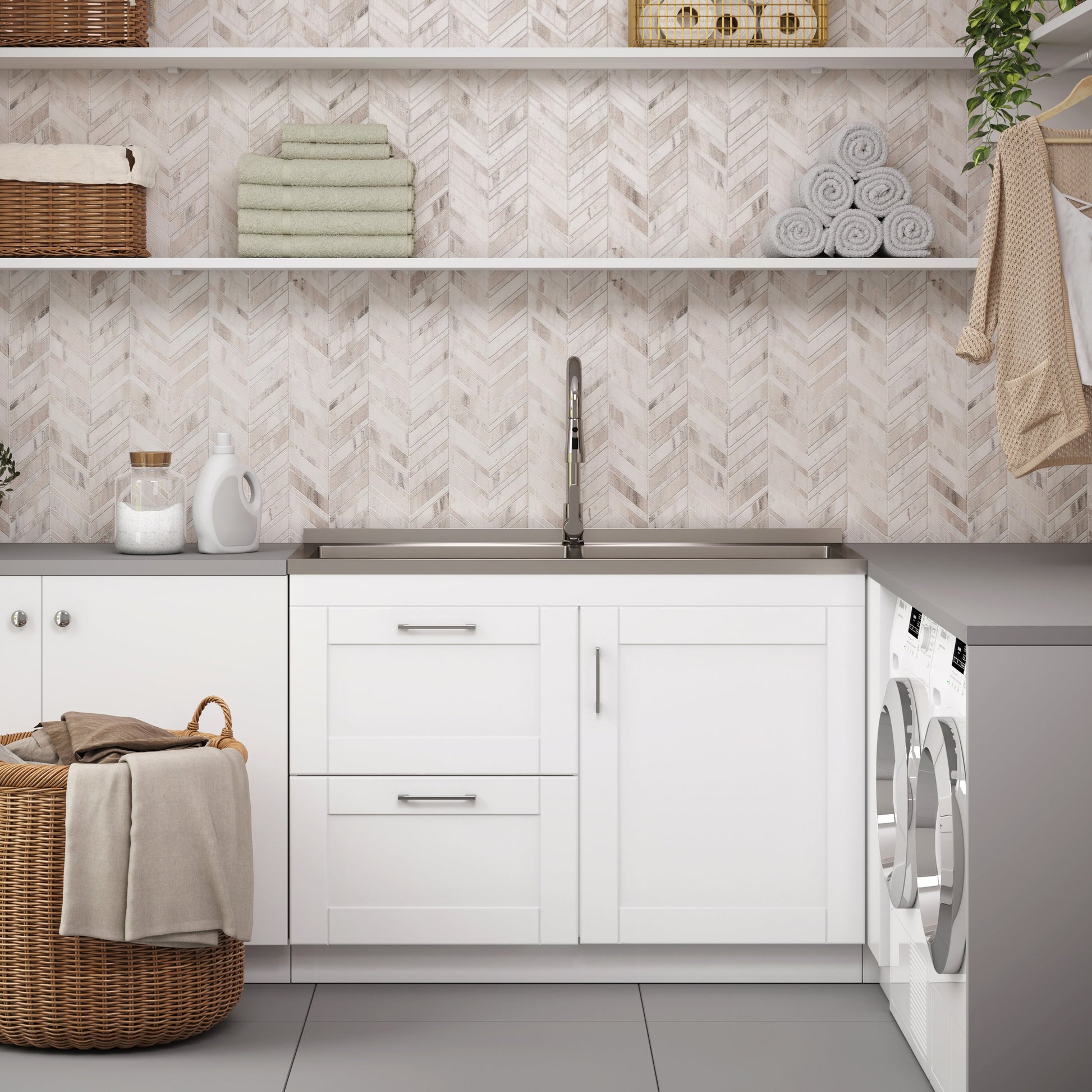 Modern Wide Shaker All-in-One 46-inch  Laundry Utility Sink & Cabinet in Pure White  from Lordear