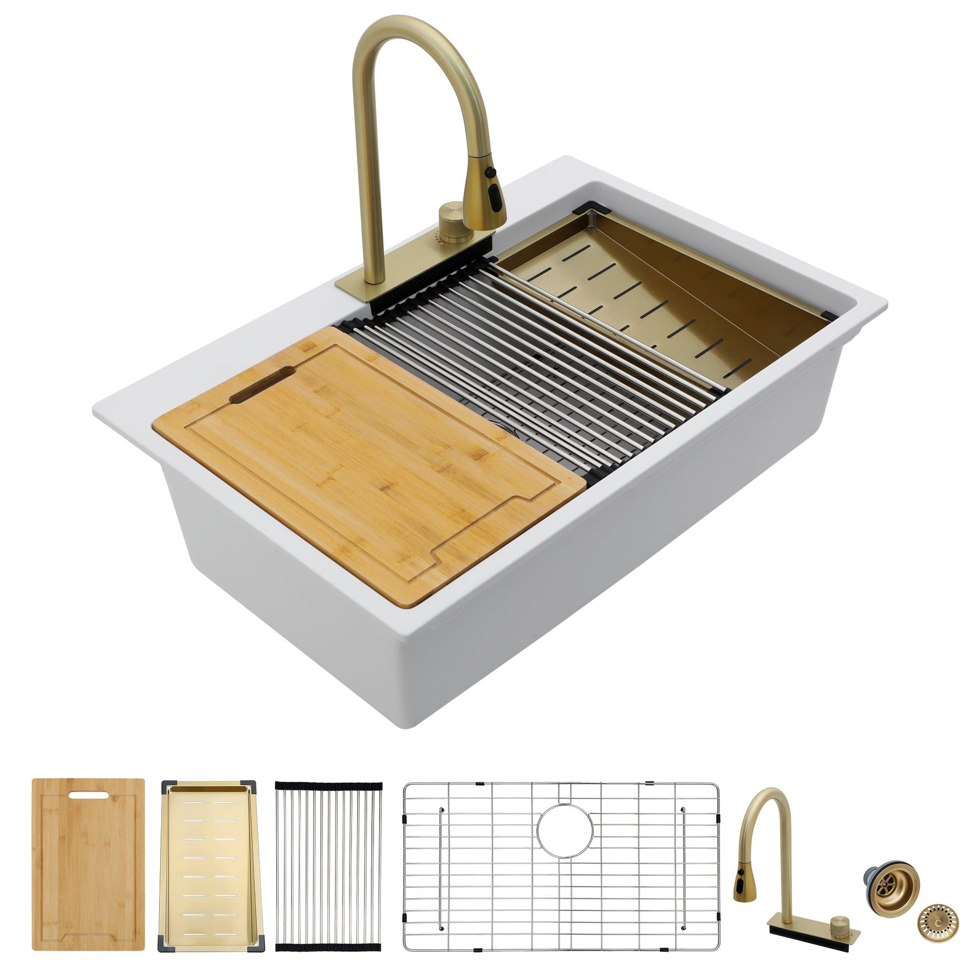 Lordear 33" × 22" Quartz Drop-in Waterfall Single Bowl Workstation Kitchen Sink  from Lordear