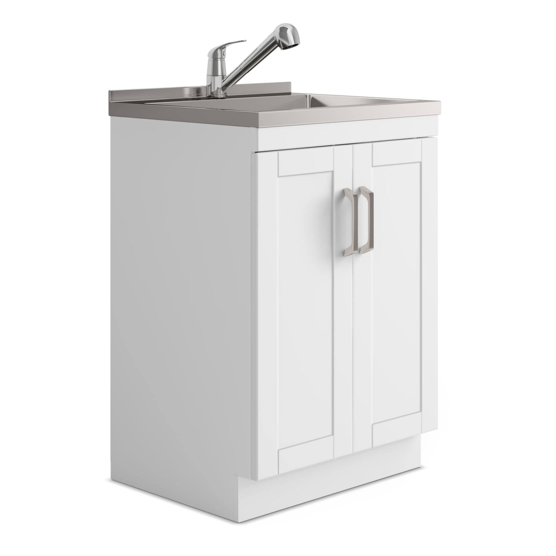 24-inch Wide Stainless Steel All-in-One Utility Laundry Sink & Pure White Cabinet and Pull-Out Faucet  from Lordear