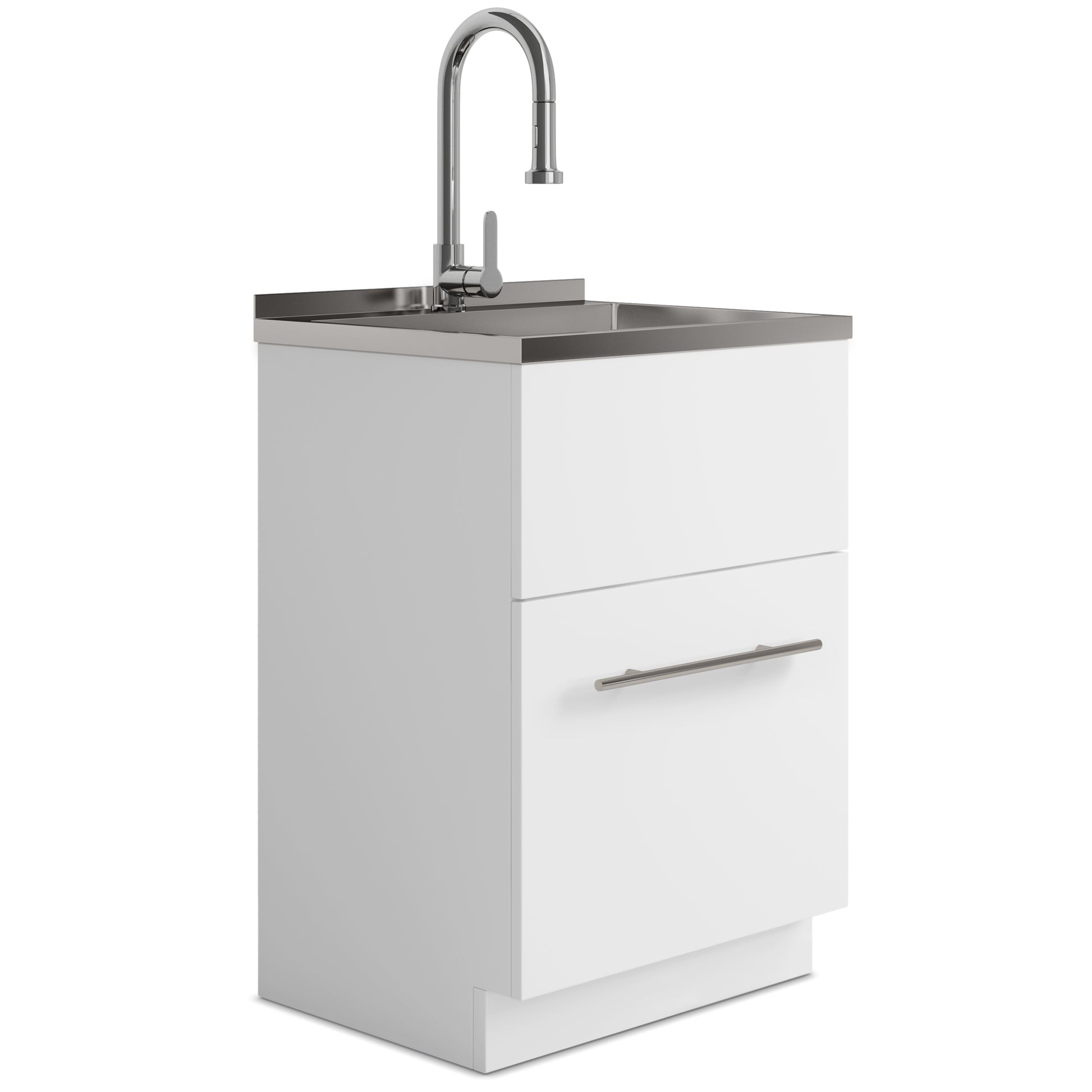 24"/28" Laundry Cabinet with Faucet and Stainless Steel Sink - White  from Lordear