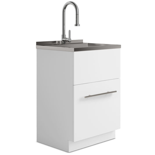 24"/28" Laundry Cabinet with Faucet and Stainless Steel Sink - White  from Lordear