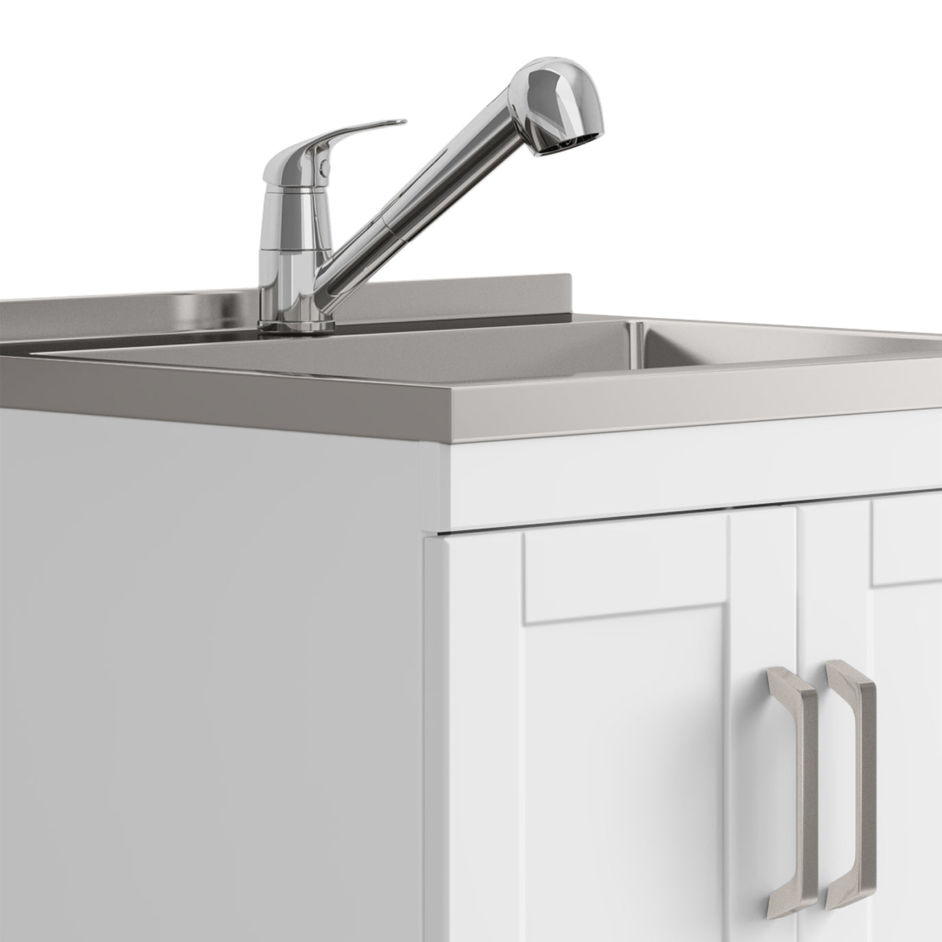 24-inch Wide Stainless Steel All-in-One Utility Laundry Sink & Pure White Cabinet and Pull-Out Faucet  from Lordear