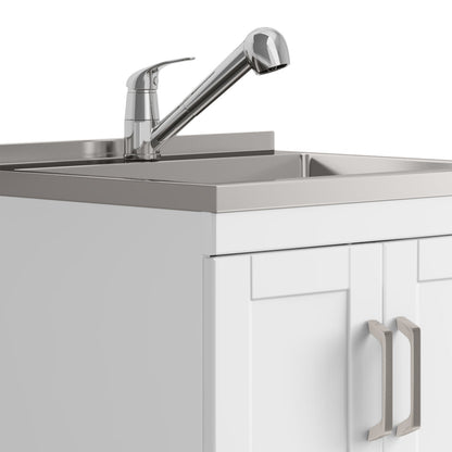 24-inch Wide Stainless Steel All-in-One Utility Laundry Sink & Pure White Cabinet and Pull-Out Faucet  from Lordear