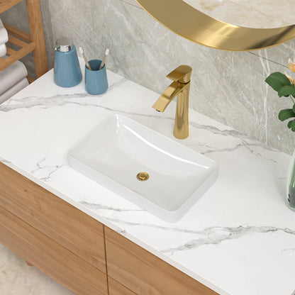 Lordear 19" x 12" White Ceramic Semi Recessed Rectangular Bathroom Sink Bathroom Sink from Lordear