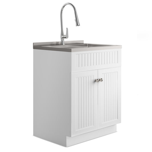 28in  Stainless Steel White Laundry Cabinet with Faucet and Sink  from Lordear