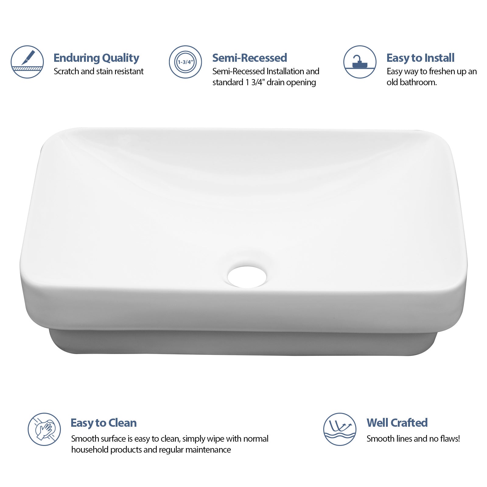 Lordear 19" x 12" White Ceramic Semi Recessed Rectangular Bathroom Sink Bathroom Sink from Lordear
