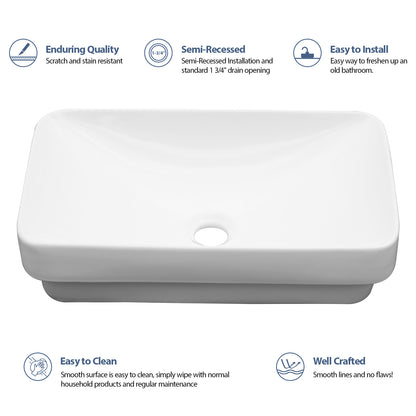 Lordear 19" x 12" White Ceramic Semi Recessed Rectangular Bathroom Sink Bathroom Sink from Lordear