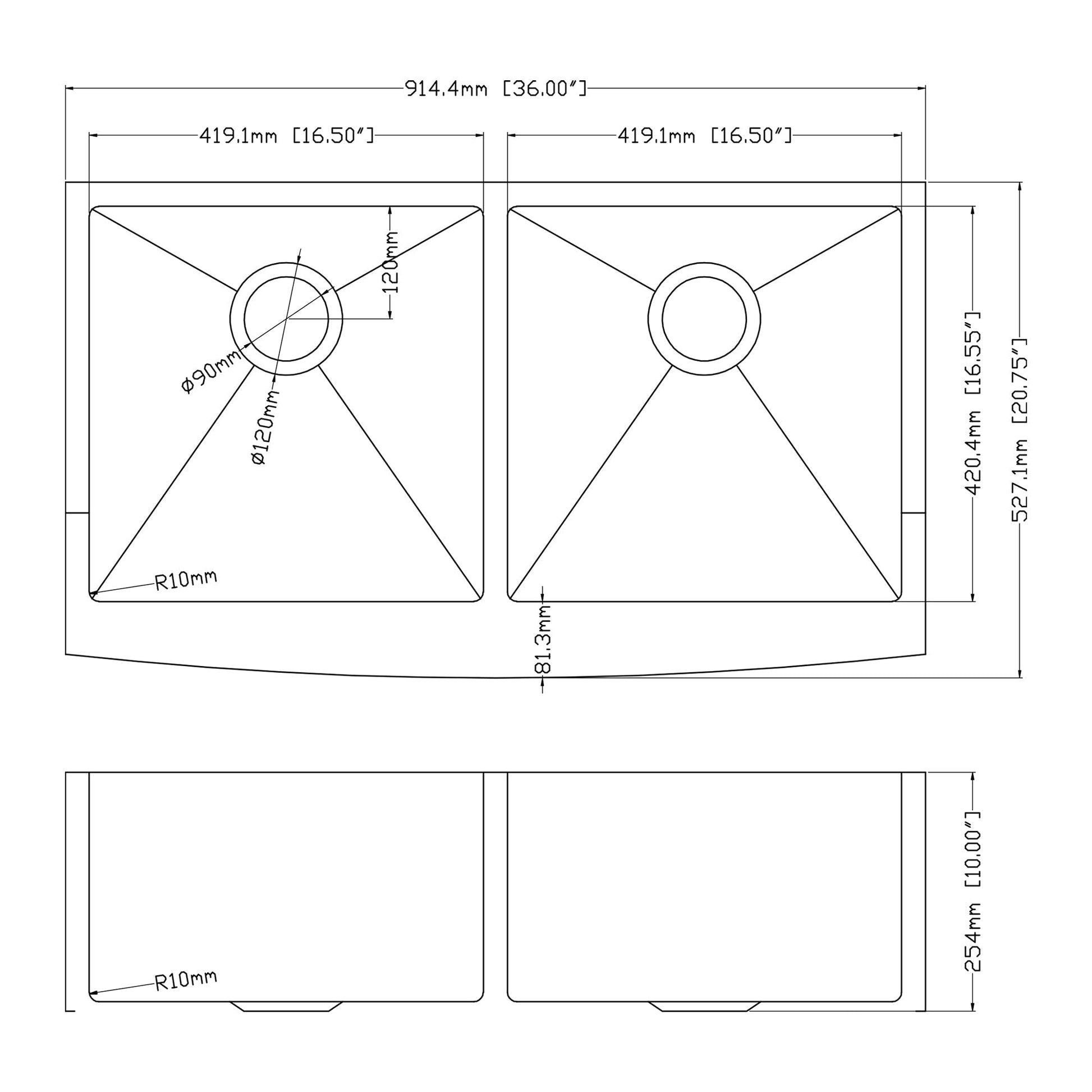 Lordear 36" ‎Stainless Steel Gunmetal Black Apron Front Double Bowl Farmhouse Kitchen Sink  from Lordear