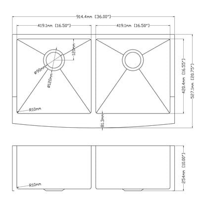 Lordear 36" ‎Stainless Steel Gunmetal Black Apron Front Double Bowl Farmhouse Kitchen Sink  from Lordear