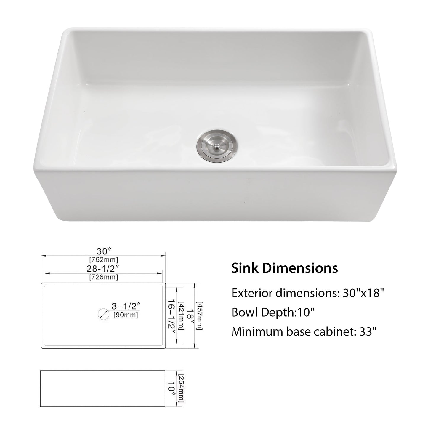 Lordear 30" x 18" White Ceramic Apron Front Farmhouse Kitchen Sink  from Lordear