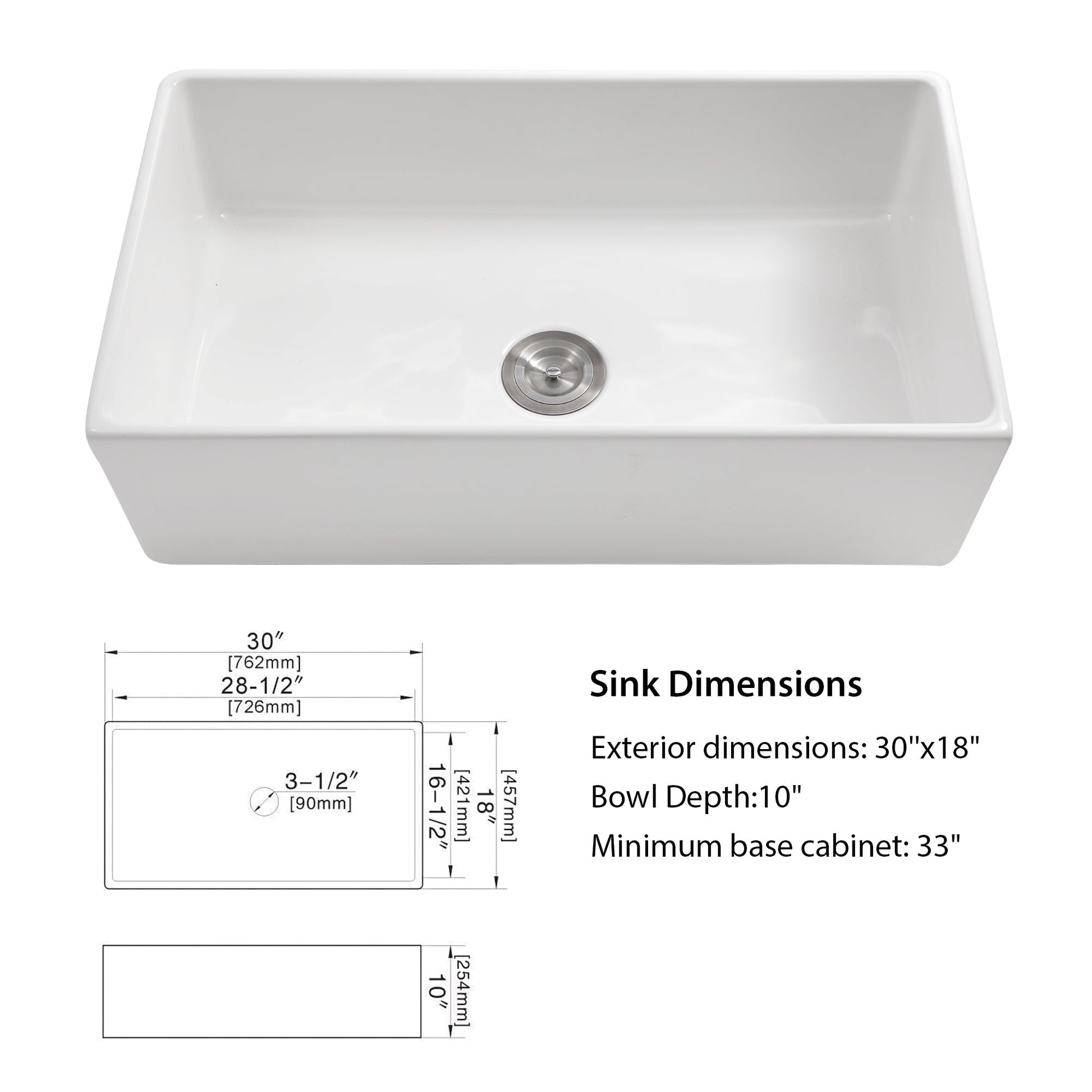 Lordear 30" x 18" White Ceramic Apron Front Farmhouse Kitchen Sink  from Lordear