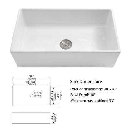 Lordear 30" x 18" White Ceramic Apron Front Farmhouse Kitchen Sink  from Lordear