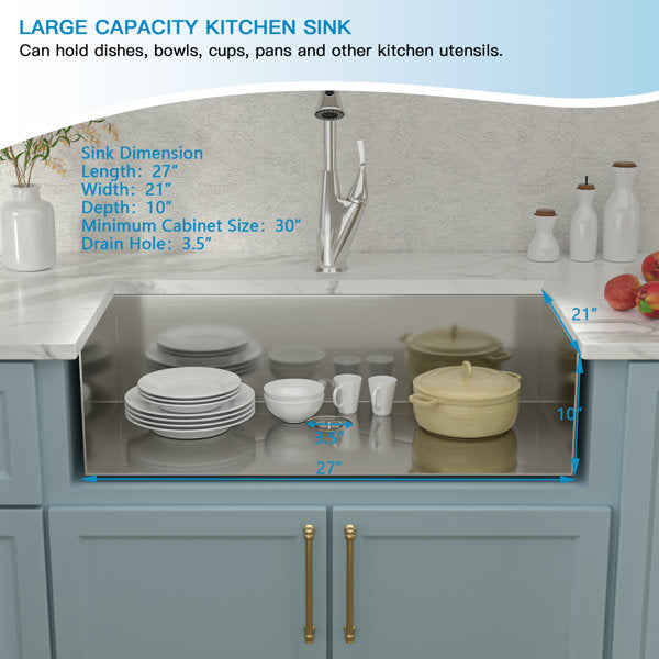 Lordear 27" × 21" Stainless Steel Single Bowl Apron Front Brushed Farmhouse Kitchen Sink  from Lordear