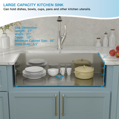 Lordear 27" × 21" Stainless Steel Single Bowl Apron Front Brushed Farmhouse Kitchen Sink  from Lordear