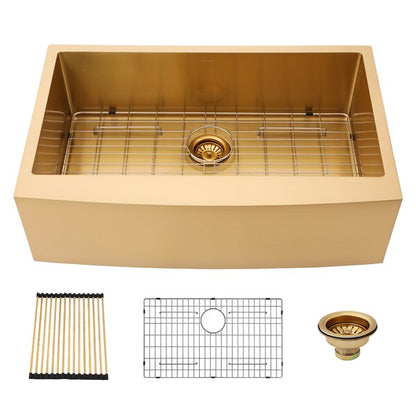 Lordear 30" × 21"  Stainless Steel Apron Front Golden Single Bowl Farmhouse Kitchen Sink  from Lordear