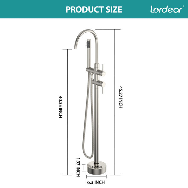 Lordear Freestanding Bathtub Faucet Floor Mount High Flow Tub Filler with Swivel Gooseneck Spout and Handheld Shower  from Lordear
