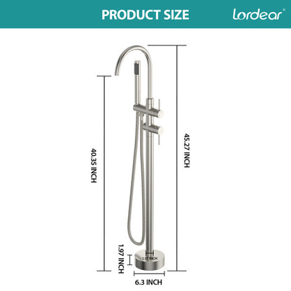 Lordear Freestanding Bathtub Faucet Floor Mount High Flow Tub Filler with Swivel Gooseneck Spout and Handheld Shower  from Lordear