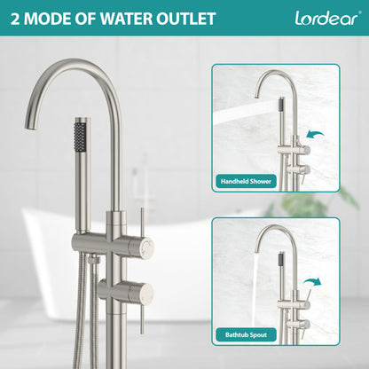 Lordear Freestanding Bathtub Faucet Floor Mount High Flow Tub Filler with Swivel Gooseneck Spout and Handheld Shower  from Lordear