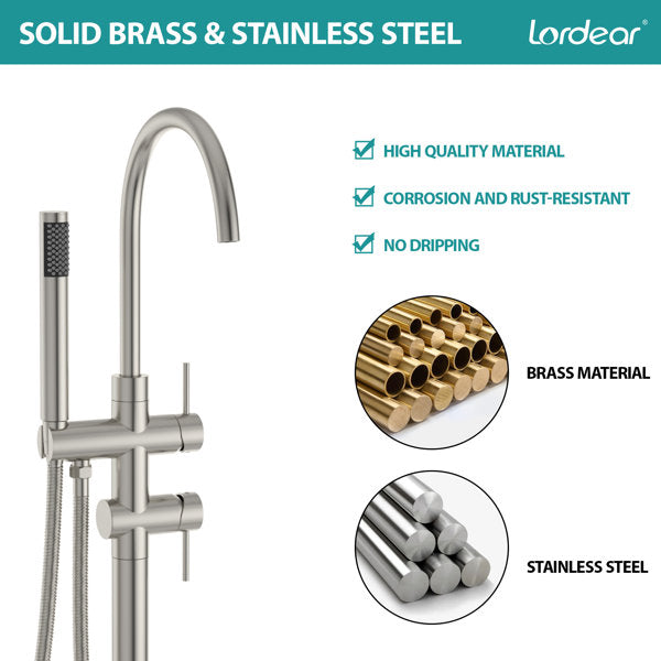 Lordear Freestanding Bathtub Faucet Floor Mount High Flow Tub Filler with Swivel Gooseneck Spout and Handheld Shower  from Lordear