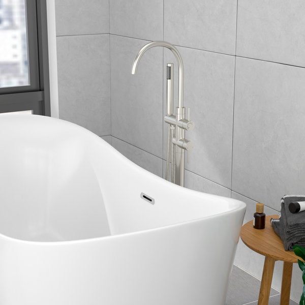 Lordear Freestanding Bathtub Faucet Floor Mount High Flow Tub Filler with Swivel Gooseneck Spout and Handheld Shower  from Lordear