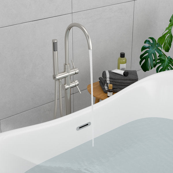 Lordear Freestanding Bathtub Faucet Floor Mount High Flow Tub Filler with Swivel Gooseneck Spout and Handheld Shower  from Lordear