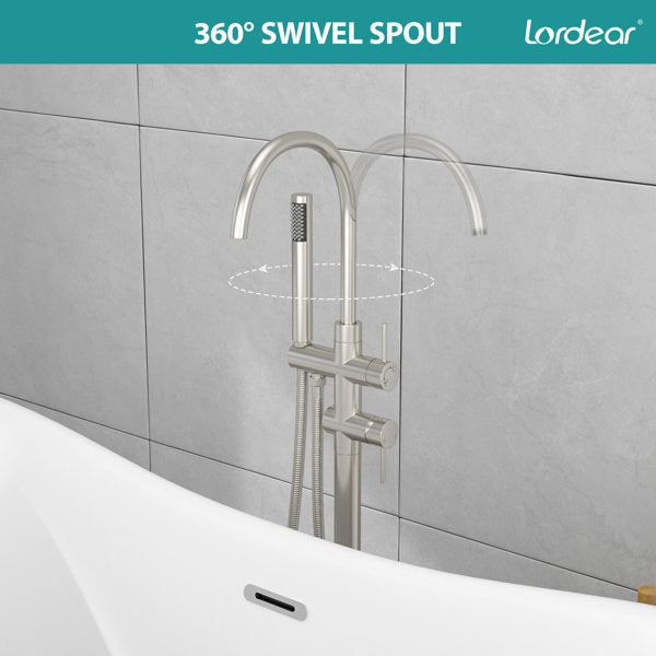 Lordear Freestanding Bathtub Faucet Floor Mount High Flow Tub Filler with Swivel Gooseneck Spout and Handheld Shower  from Lordear