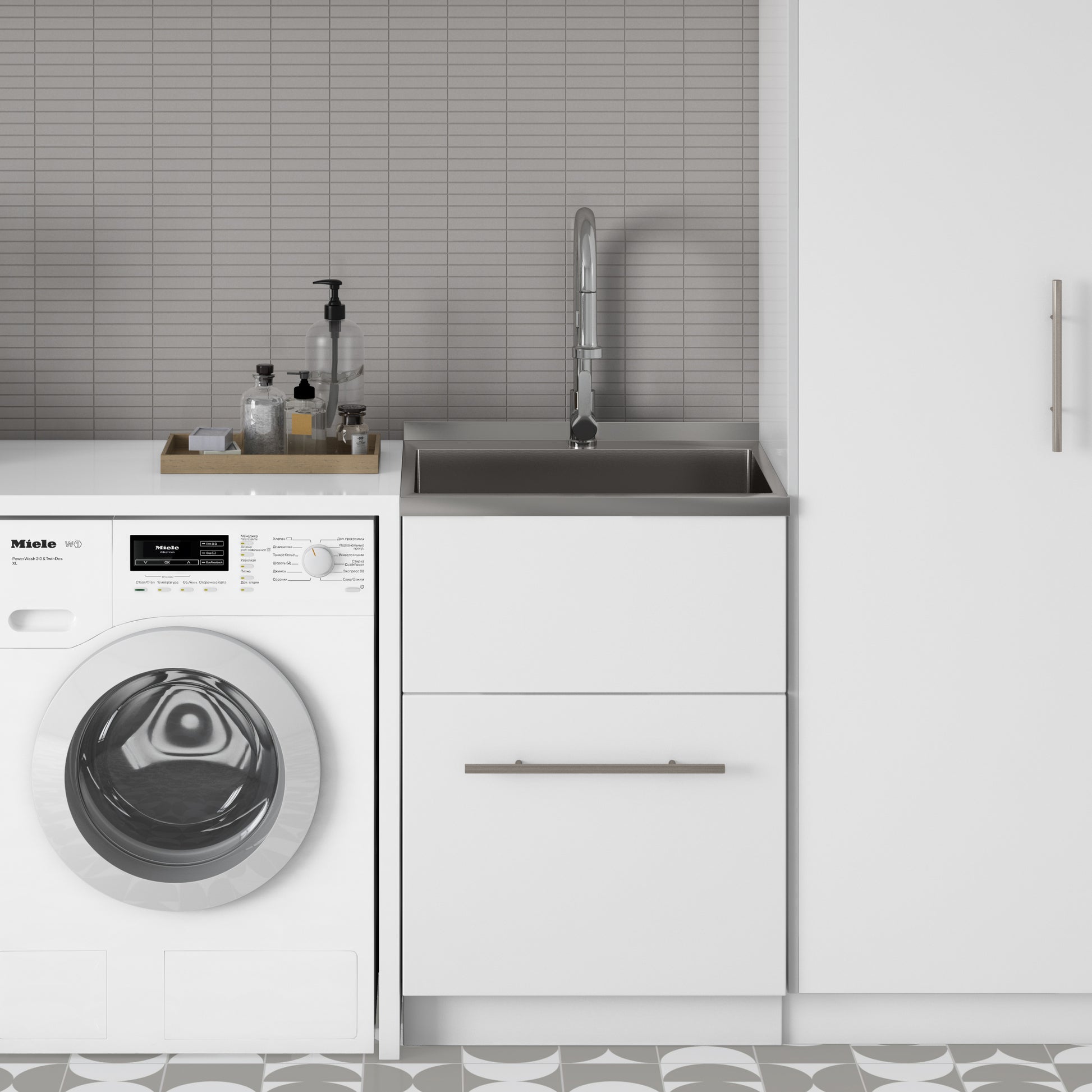 24"/28" Laundry Cabinet with Faucet and Stainless Steel Sink - White  from Lordear