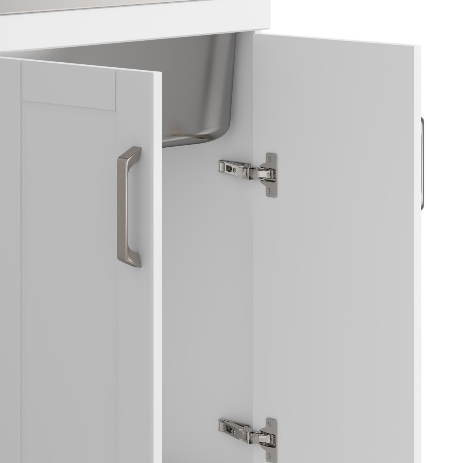 24-inch Wide Stainless Steel All-in-One Utility Laundry Sink & Pure White Cabinet and Pull-Out Faucet  from Lordear