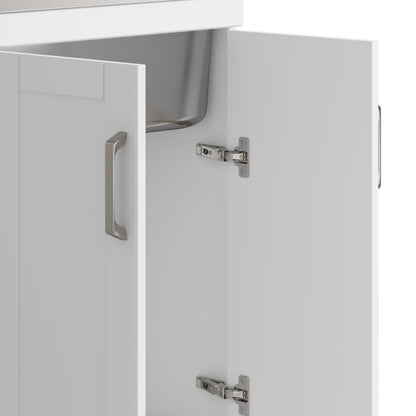 24-inch Wide Stainless Steel All-in-One Utility Laundry Sink & Pure White Cabinet and Pull-Out Faucet  from Lordear