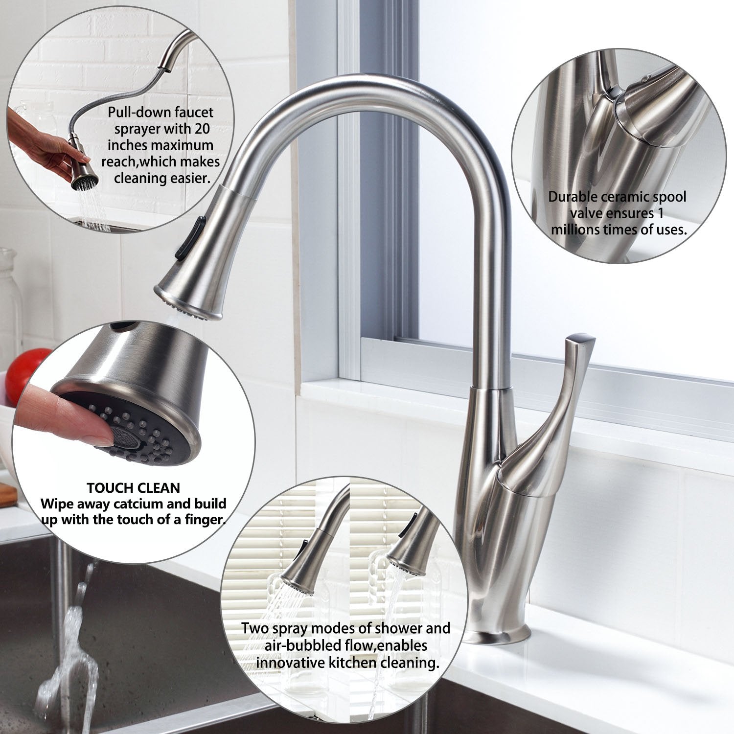 Lordear Stainless Steel Flower Vase Shape Pull-Down Kitchen Faucet  from Lordear