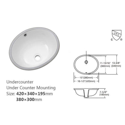 Lordear 16 Inch Undermount Oval Sink - Pure White Porcelain Ceramic Lavatory Vanity  from Lordear