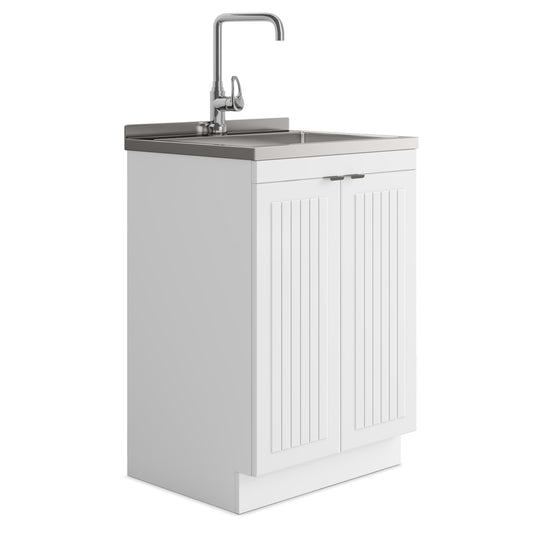 All-in-One Utility 10-inch Deep Stainless Steel Sink & 24/28-inch Pure White Laundry Cabinet With Faucet  from Lordear