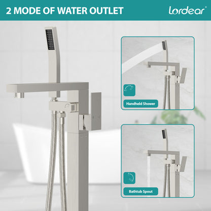 Lordear Freestanding Bathtub Faucet Floor Tub Spout with Diverter Filler Floor Mount Brass Bathroom Faucets with Hand Shower  from Lordear