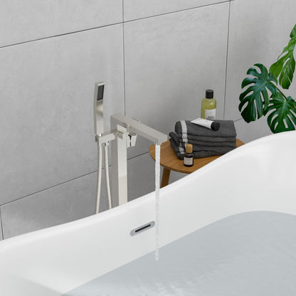 Lordear Freestanding Bathtub Faucet Floor Tub Spout with Diverter Filler Floor Mount Brass Bathroom Faucets with Hand Shower  from Lordear