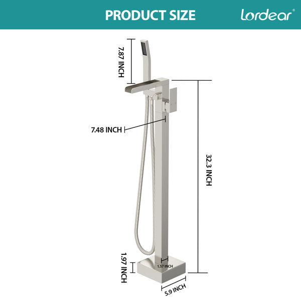 Lordear Freestanding Bathtub Faucet Waterfall Tub Filler Floor Mount Brass Bathroom Faucets with Hand Shower  from Lordear