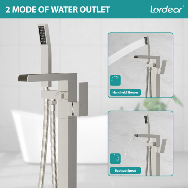 Lordear Freestanding Bathtub Faucet Waterfall Tub Filler Floor Mount Brass Bathroom Faucets with Hand Shower  from Lordear