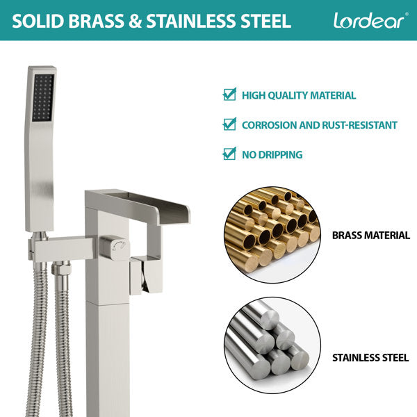 Lordear Freestanding Bathtub Faucet Waterfall Tub Filler Floor Mount Brass Bathroom Faucets with Hand Shower  from Lordear