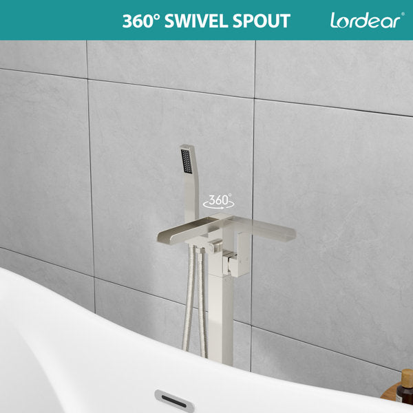 Lordear Freestanding Bathtub Faucet Waterfall Tub Filler Floor Mount Brass Bathroom Faucets with Hand Shower  from Lordear