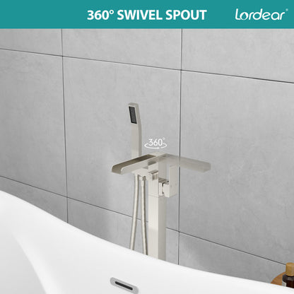 Lordear Freestanding Bathtub Faucet Waterfall Tub Filler Floor Mount Brass Bathroom Faucets with Hand Shower  from Lordear