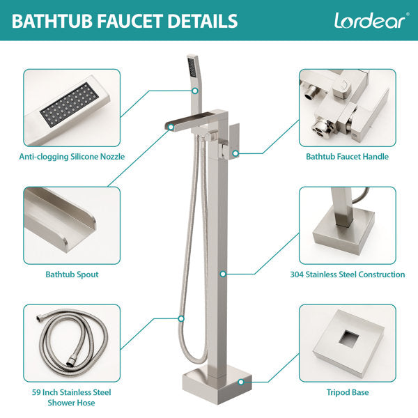 Lordear Freestanding Bathtub Faucet Waterfall Tub Filler Floor Mount Brass Bathroom Faucets with Hand Shower  from Lordear
