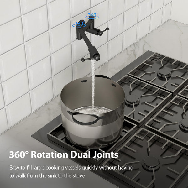 Lordear Brass Wall Mount Black Foldable and Stretchable Two Handle Kitchen Faucet  from Lordear