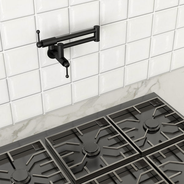 Lordear Brass Wall Mount Black Foldable and Stretchable Two Handle Kitchen Faucet  from Lordear
