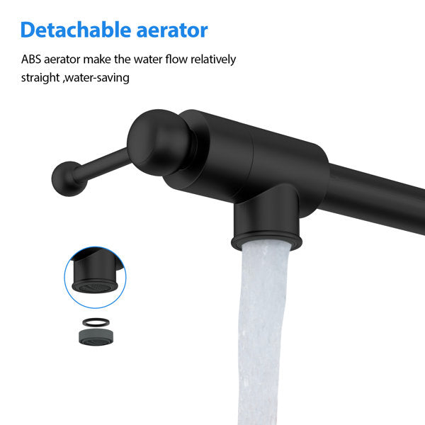 Lordear Brass Wall Mount Black Foldable and Stretchable Two Handle Kitchen Faucet  from Lordear