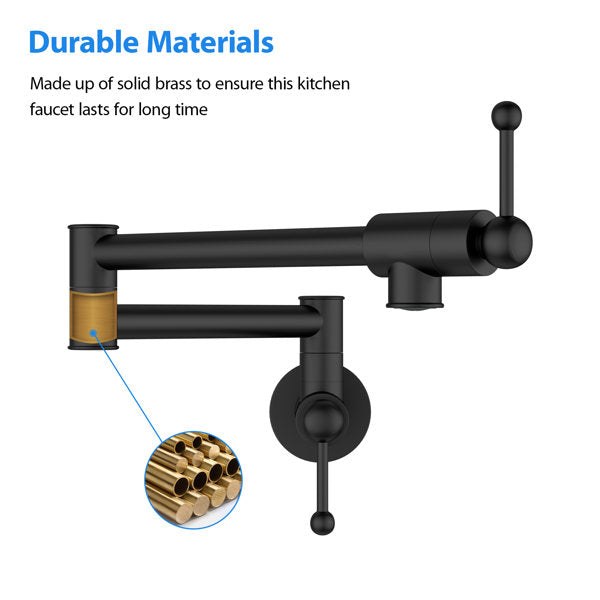 Lordear Brass Wall Mount Black Foldable and Stretchable Two Handle Kitchen Faucet  from Lordear