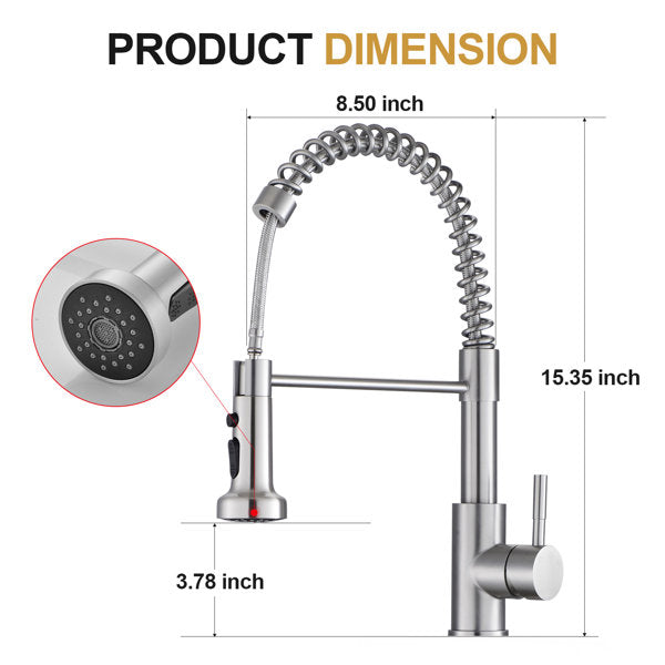 Lordear Stainless Steel Brushed Nickel 360-degree Pull Down Single Handle Kitchen Faucet  from Lordear
