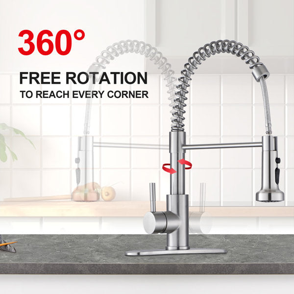 Lordear Stainless Steel Brushed Nickel 360-degree Pull Down Single Handle Kitchen Faucet  from Lordear