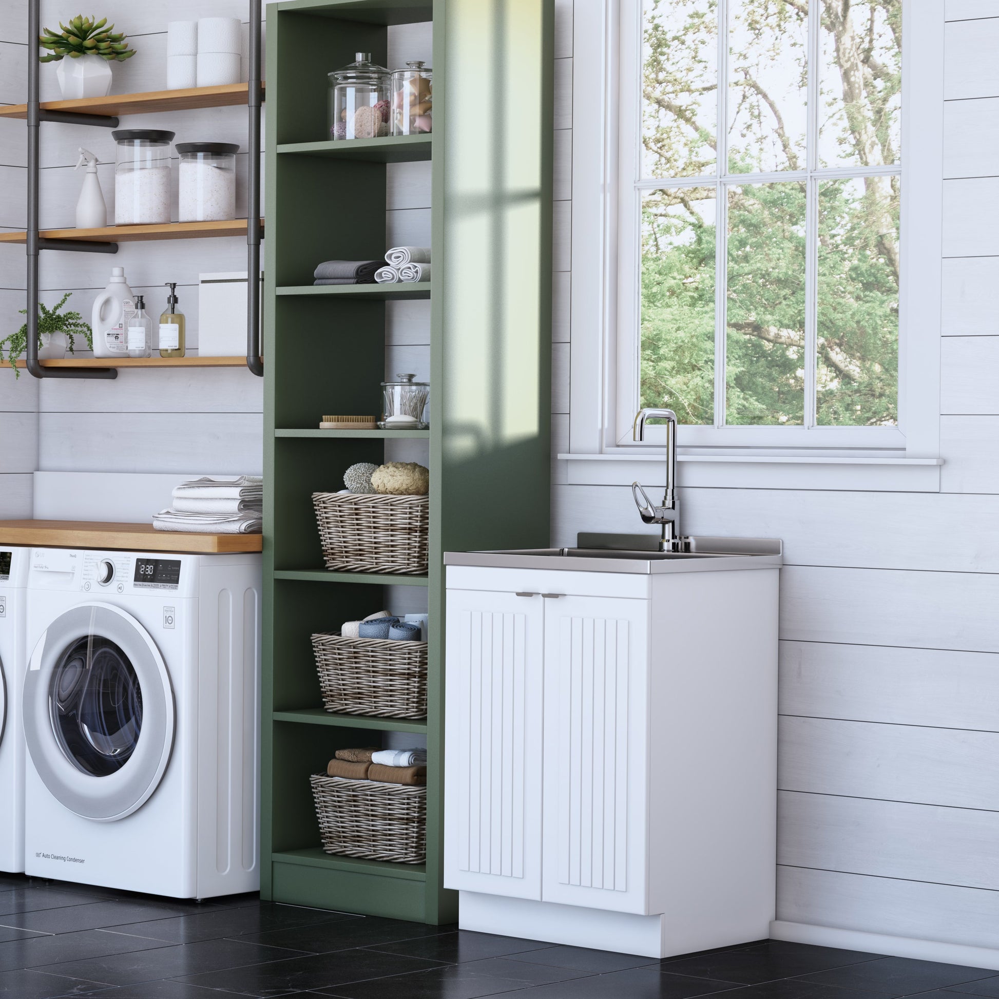 All-in-One Utility 10-inch Deep Stainless Steel Sink & 24/28-inch Pure White Laundry Cabinet With Faucet  from Lordear